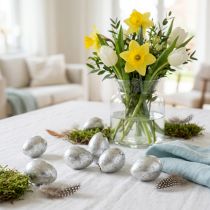 Product Quail egg decoration, silver, empty, 3cm, Easter decoration, 50 pieces