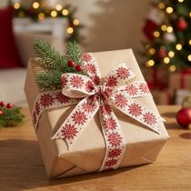 Product Decorative ribbon with snowflakes, gift wrapping, winter, 25mm x 20m