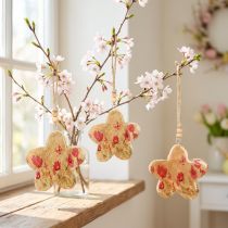 Product Wooden Spring Flowers Hanging Ornaments H9cm 4 pcs