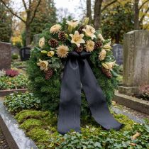 Product Black wreath ribbon 200mm 25m for funeral floristry, weatherproof and printable