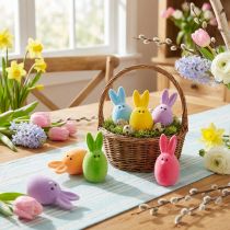 Product Easter egg mix with ears, flocked bunny eggs, Easter decoration colorful 6 pieces