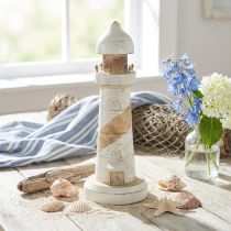 Product Lighthouse Wood Maritime Decoration Natural White Ø10.5cm H28.5cm