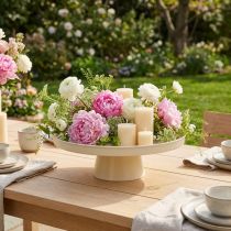 Product Round decorative tray in cream, 30 cm, on a stand for table decoration