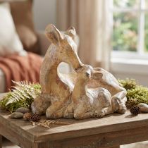 Product Decorative figure deer with fawn cast stone brown white 20×11×17cm