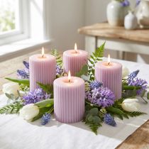 Product Pillar Candles Lilac Grooved Candles Candles Decoration 70/90mm 4 Pcs