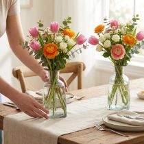 Product Glass vase, bottle vase with motif, vase, clear glass, H19cm, 2 pieces