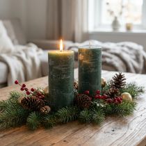 Product Set of 2 pillar candles, dark green, 85x200mm – Elegant, long-lasting decorative candles for an atmospheric ambiance