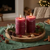 Product Dyed pillar candles, Berry style, 85x120mm, set of 2, red, decorative