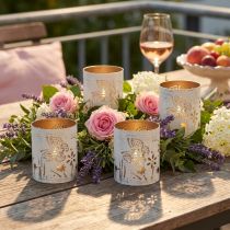 Product Lantern Metal White Gold Butterfly Ø9cm H10cm 4 pcs
