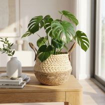 Product Seagrass Basket Two-Tone with Handles - Storage &amp; Planting Basket - Natural &amp; Brown Ø25cm H24cm