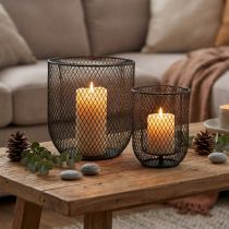 Product Candleholder Black metal wire basket Ø23cm/16cm Set of 2