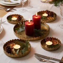 Product Metal plates for decorating, table decoration, candle tray round golden antique look Ø7.5/10/12/15/18cm H2cm set of 5