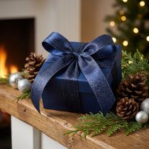 Product Satin ribbon with glitter blue 25mm 20m