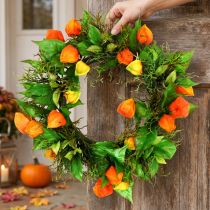 Product Artificial Physalis Wreath, Orange and Green, Ø28cm, Autumn Decoration