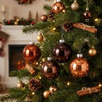 Product Christmas balls glass brown mix tree balls gloss Ø7.5cm 12pcs