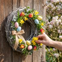 Product Decorative wreath Ø30cm whitewashed spring wreath elm vines Easter door wreath wooden decoration