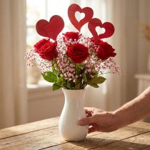 Product Flower plug heart, wooden decoration for sticking, Valentine's Day, decorative plug red, Mother's Day L31-33cm 24 pcs