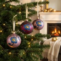 Product Christmas balls glass purple Christmas tree balls flower Ø8cm 6pcs