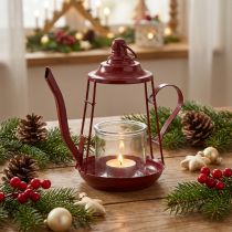 Product Tealight holder glass lantern metal jug red H22cm