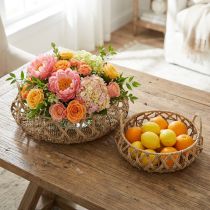 Product Set of 2 decorative baskets, metal, natural look, woven bowl with handle, brown beige, Ø38/29cm
