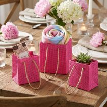 Product Gift bags with handles paper pink yellow green textile look 10.5cm 12pcs