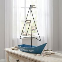 Product Maritime tealight holder Metal ship Nautical summer decoration Blue 38x14x55cm