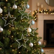 Product Christmas Decoration Star Pendant Silver Glitter 17.5cm 9 pcs