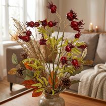 Product Rosehips artificial decorative branches with 7 fruits dark red 48cm