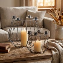 Product Candle holder metal grey mesh basket Ø25/10.5cm set of 2