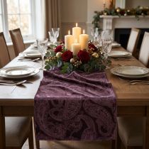 Product Velvet Ribbon Table Runner Purple Table Ribbon Paisley Pattern 150mm 3m