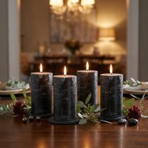 Product Black pillar candles, solid color, 70×120mm, set of 4 - Rustic decorative candles for stylish table decoration &amp; ambience