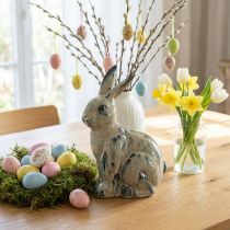 Product Easter Bunny Ceramic Beige Blue Glazed 18x11x25.5cm