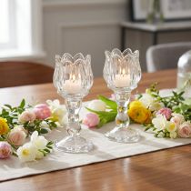 Product Tealight holder tulip tealight glass with base clear Ø7cm H16cm 2pcs