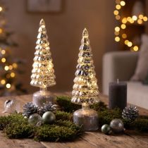 Product LED Christmas tree rotating green silver H34cm 2 pcs