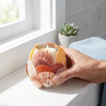 Product Nautical tealight holder, lantern, real seashells, decoration for bathroom, holiday atmosphere, 12cm