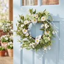 Product Artificial daisy wreath, natural look and durable, for door and wall decoration, 55cm