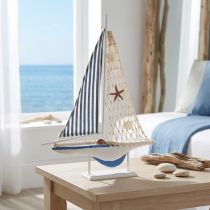 Product Decorative sailboat wood shells white blue L26.5cm H37cm