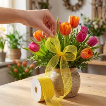 Product Mesh ribbon decorative ribbon yellow wire reinforced 50mm 10m