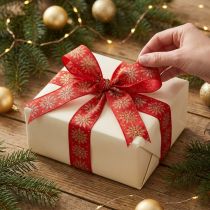 Product Christmas ribbon gift ribbon snowflakes red 25mm 20m