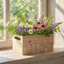 Product Small wooden box, wooden crate, flowers, butterfly, 30x18cm