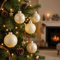 Product Christmas tree balls glass Christmas balls cream mix Ø6cm 24 pcs