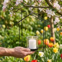 Product Lantern for hanging glass metal decorative house black H25cm