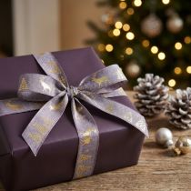 Product Gift Ribbon Lavender Gold Christmas Deer 25mm 15m