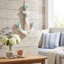 Product Decorative anchor white blue maritime decoration for hanging H58.5cm
