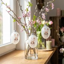 Product Deco hanger glass deco eggs rabbit with glasses glitter 5x8cm 6pcs