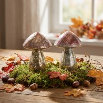 Product Decorative mushrooms pink autumn decoration glass Ø9cm H13.5cm 2pcs