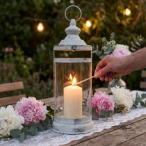Product Deco Lantern Shabby Chic Lantern White Metal Ø15cm H46cm