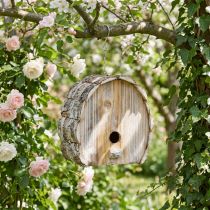 Product Decorative Nesting Box Bird House Wooden Garden Decor Natural White Washed H22cm W21cm