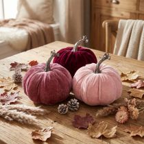 Product Decorative Pumpkins Flocked Burgundy Pink Ø13cm H11,5cm 3 pcs
