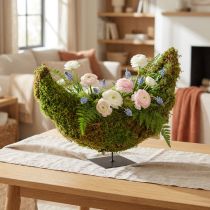 Product Moss decorative planter, crescent shape with metal base, natural decoration for living space &amp; celebrations, 40×15×30cm